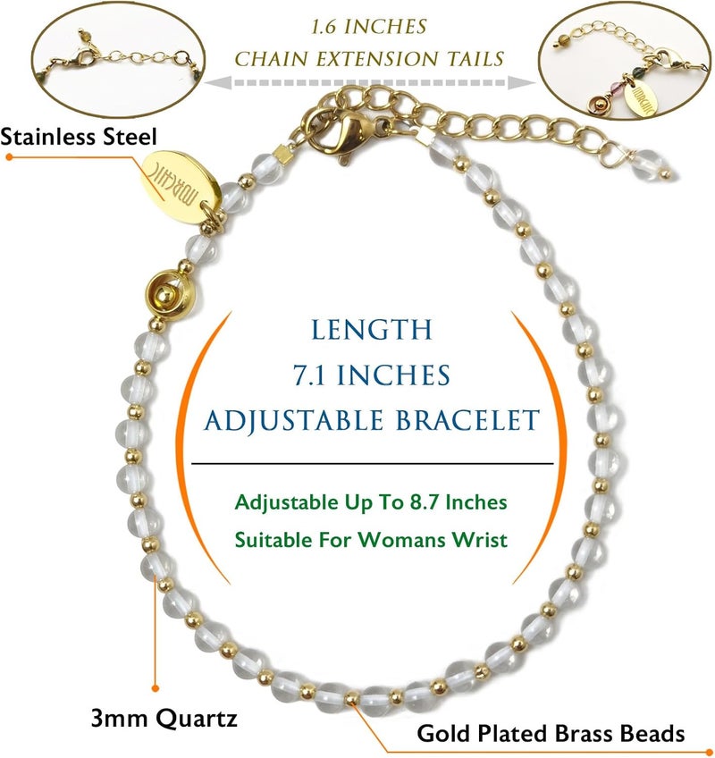 Morchic 3mm Tiny Beads Natural Gemstone Bracelet for Women, Adjustable 7.1" Energy Gem Charm Jewelry, Dainty Handmade Birthday Gift - Image 2